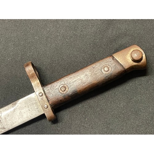 4241 - Czech VZ 22 Bayonet with single edged blade 248mm in length. No makers mark. Wooden grips. Working r... 