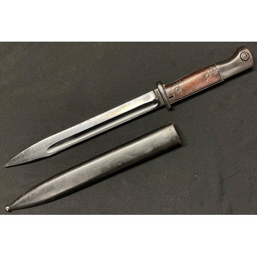 4242 - WW2 Third Reich K98 Bayonet with single edged fullered blade 250mm in length. Maker marked 