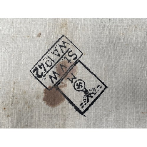 4252 - WW2 Third Reich Kriegsmarine issue linen tea towel. Unit marked and dated 1942. Size 76cm x 60cm.