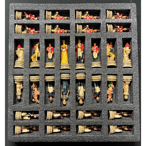 4267 - Napoleonic Waterloo Chess Set with hand painted figures and complete with board. Napoleon and Wellin... 