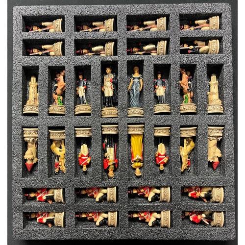 4267 - Napoleonic Waterloo Chess Set with hand painted figures and complete with board. Napoleon and Wellin... 