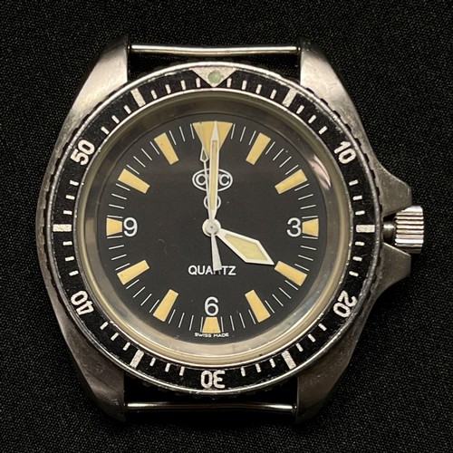 4275 - British Royal Navy Divers Quartz Wristwatch by CWC. Black dial with Arabic numerals, marked 