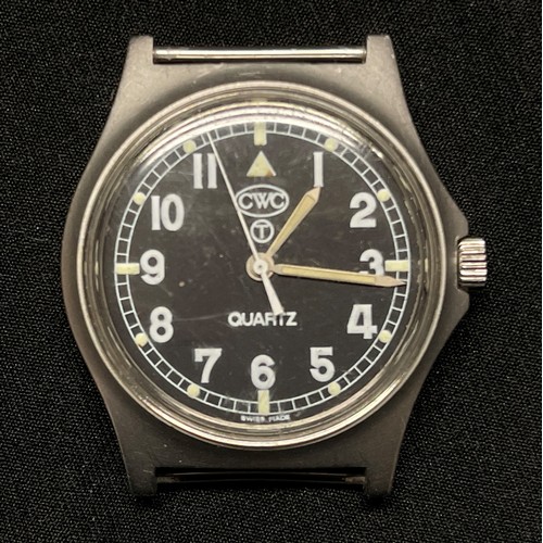 4276 - British Royal Navy Issue Quartz Wristwatch by CWC with Hacking Seconds 1989. Black dial with Arabic ... 