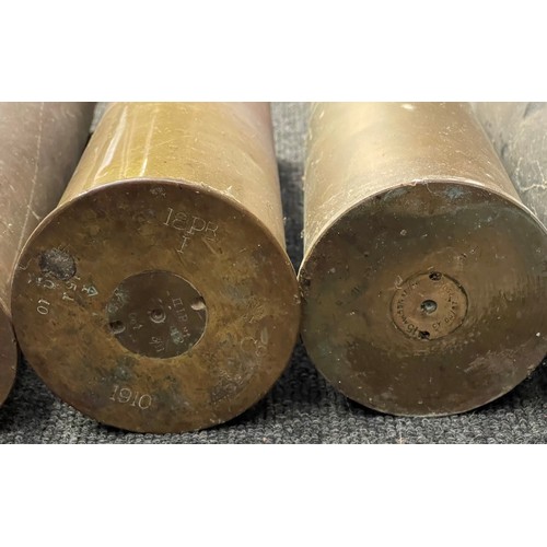 4277 - A collection of nine brass shell cases to include: 4.5 inch, 21prd, WW1 British 18prd, WW2 75mm, etc... 