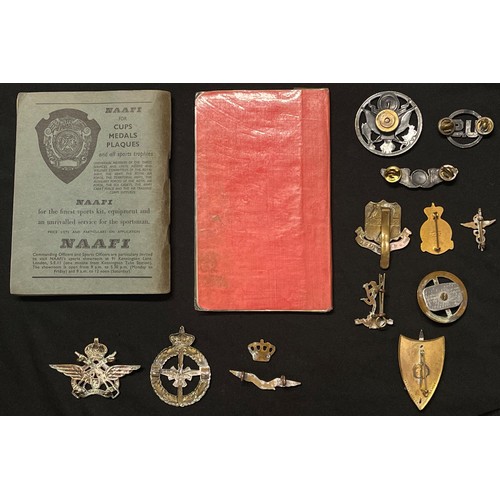 4280 - A collection of mixed insignia and two manuals: USAF cap badge, collar dog and miniature Air Crew wi... 