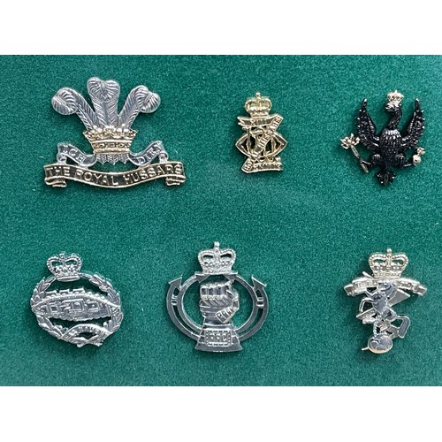 4291 - Framed collection of 20 British Cavalry & Armoured Regiments etc Staybrite Cap Badges. Frame size 49... 