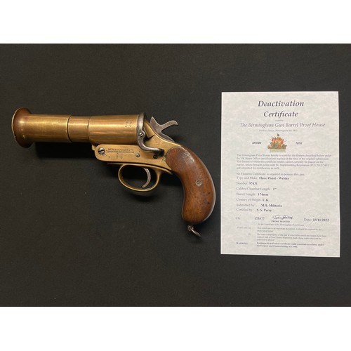 4308 - Deactivated British WW1 Webley & Scott Flare Pistol serial no 97431. Dated 1917. Barrel length 147mm... 