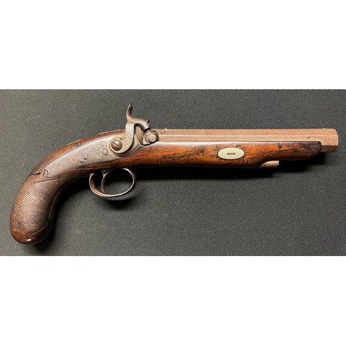 4312 - Percussion Cap Pistol by Gibbs with 180mm long Octagonal barrel. Bore Approx. 16mm. Barrel top marke... 