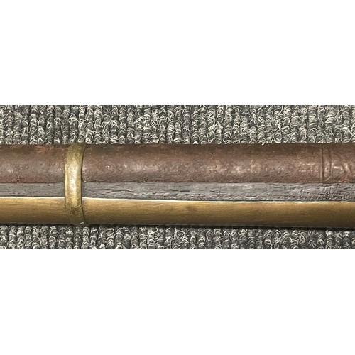 4313 - Matchlock Jezail camel gun with 112cm long barrel. Bore approx. 14mm. Overall length 160cm. Brass ba... 