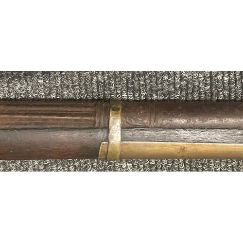 4313 - Matchlock Jezail camel gun with 112cm long barrel. Bore approx. 14mm. Overall length 160cm. Brass ba... 