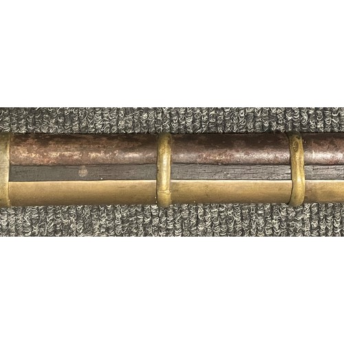 4313 - Matchlock Jezail camel gun with 112cm long barrel. Bore approx. 14mm. Overall length 160cm. Brass ba... 