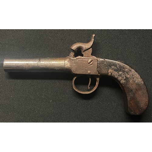 4317 - Percussion Cap Pocket Pistol with 70mm long barrel. Bore approx. 10mm. Working action holds at both ... 