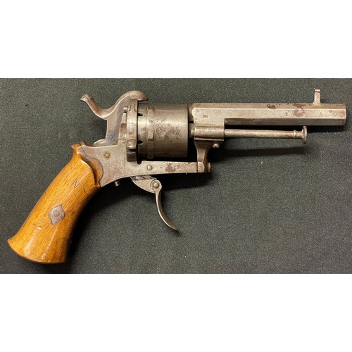 4333 - Belgian made Pinfire Revolver with 85mm long barrel. Bore approx. 7mm. No serial number. Folding tri... 