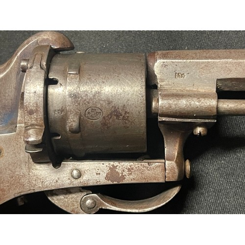 4333 - Belgian made Pinfire Revolver with 85mm long barrel. Bore approx. 7mm. No serial number. Folding tri... 