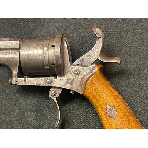 4333 - Belgian made Pinfire Revolver with 85mm long barrel. Bore approx. 7mm. No serial number. Folding tri... 