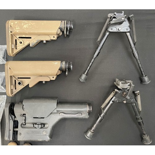 4342 - Various M4 style gun bipods by Harris x 3, M4 butts x 3, new Picatini rails in packets, L96/L115A1/A... 