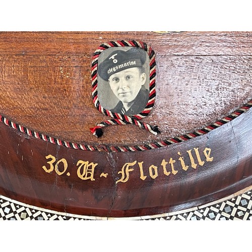 4363 - Reproduction 30th U Boat Flottila Circular Wooden Plaque, 50cm in diameter inset with Mother of Pear... 