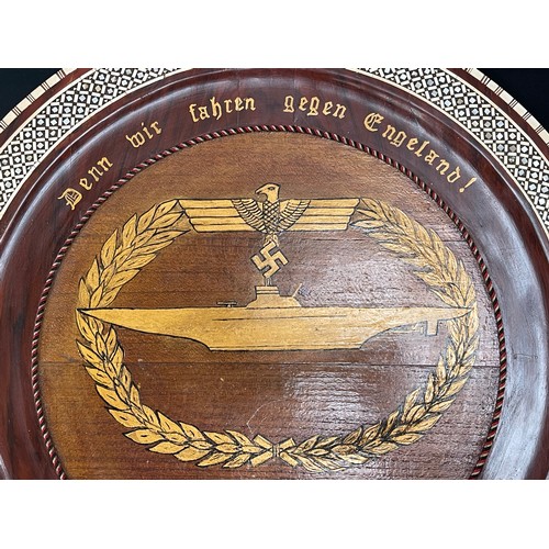 4363 - Reproduction 30th U Boat Flottila Circular Wooden Plaque, 50cm in diameter inset with Mother of Pear... 