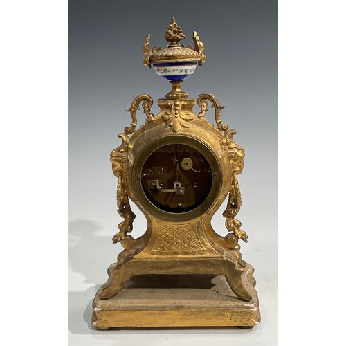 2433 - A late 19th century French gilt metal mantel clock, the movement stamped HP & Co, 7.5cm circular dia... 