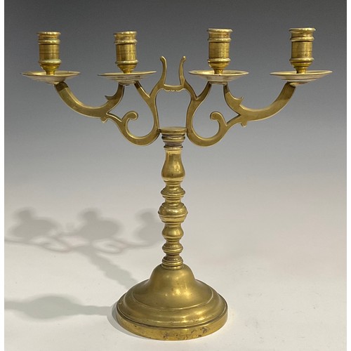 2538 - A Gothic Revival brass ecclesiastical processional lantern, foliate cross finial, 47cm long; a paint... 