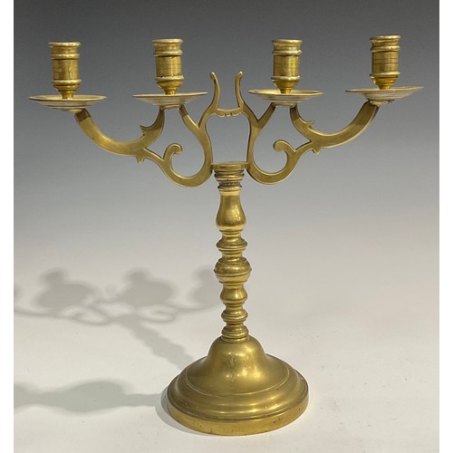 2538 - A Gothic Revival brass ecclesiastical processional lantern, foliate cross finial, 47cm long; a paint... 