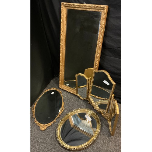 47 - Mirrors - an early 20th century gilt-framed wall mirror, bevelled plate, 115cm x 57cm;  a Victorian ... 