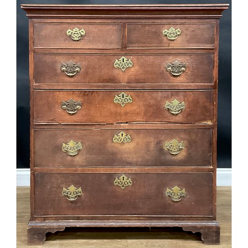 50 - A George III Revival oak chest, of two short and four long graduated drawers, skirted base, bracket ... 