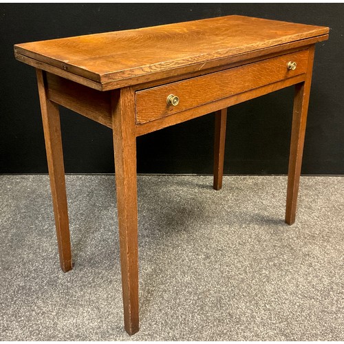 74 - A 19th century oak tea table, single long drawer to frieze, tapered square legs, 73cm high x 87.5cm ... 