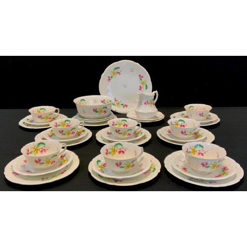 91 - An 19th century Aynsley tea set for eight, hand painted with pink and yellow flowers including; eigh... 