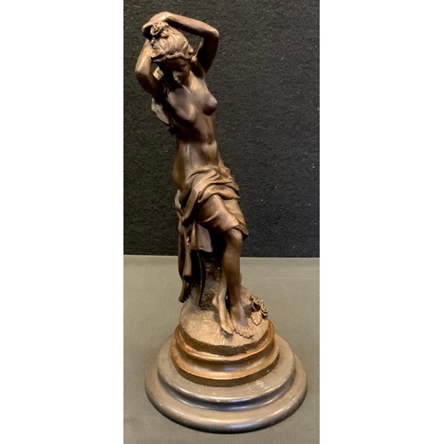 97 - A contemporary bronze figure, The Seated Bather, marble plinth, 33.5cm high