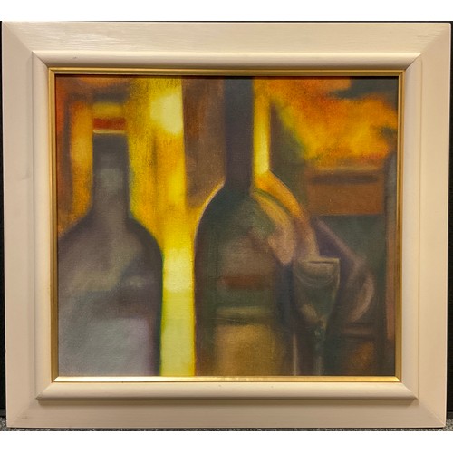 110 - John Langton, Bottles in Autumn Light, signed, titled, and dated 1995, to verso, oil on canvas, 42cm... 