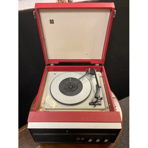 105 - A Vintage Bush RP60 turntable record player, red leatherette case;  an E. Gomme G-Plan corner occasi... 