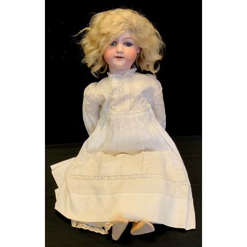 107 - A large German Armand Marseille socket doll,  mould 390, with jointed composition body, blonde hair,... 