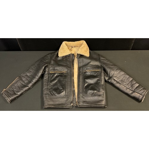 122 - A Toff of London Black Leather and Sheepskin Lined Flying / Aviation style Jacket, size 36.