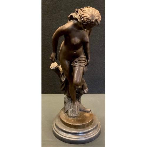 148 - A contemporary bronze figure, after Christophe-Gabriel, Venus Leaning, marble plinth, 41cm high