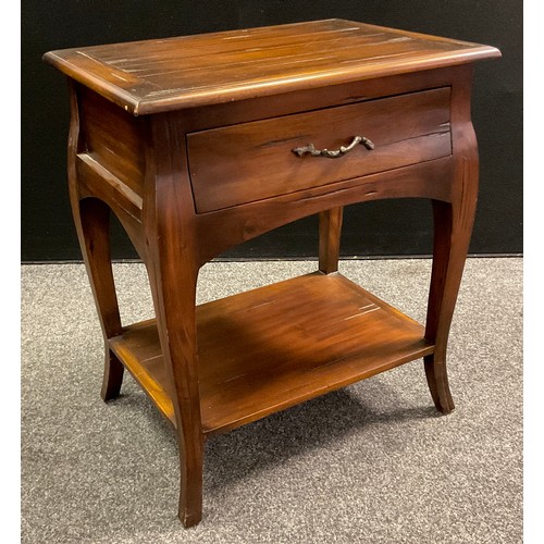 169 - A contemporary walnut hall table, over-sailing top, single drawer to frieze, serpentine legs, single... 