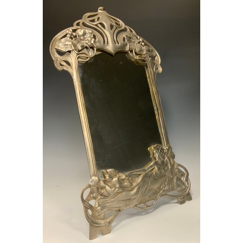 133 - A reproduction Art Nouveau WMF style pewter looking glass,