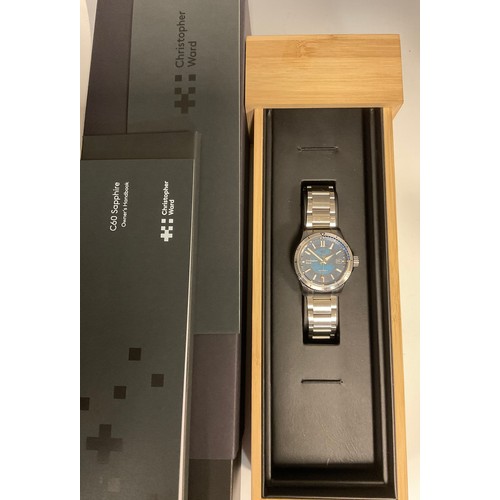 1003 - Christopher Ward - a C60 Sapphire automatic wristwatch, blue dial, white baton indices, centre secon... 