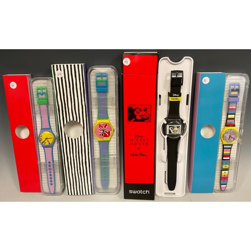 1067 - Swatch - Mickey Blanc Sur Noir, Keith Haring, SUOZ337;  three Joanne Tatham & Tom O'Sullivan collect... 