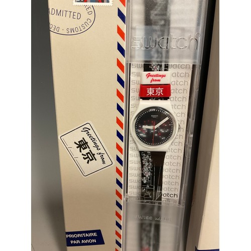 1069 - Swatch  - six Destination Special wristwatches, Edo Nights, GZ315;  Sam-Lor, SUOZ284;  1535 Broadway... 