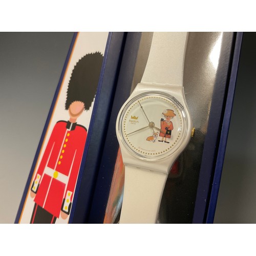 1073 - Swatch  - a wristwatch, How Majestic, Queen Elizabeth II 70th Jubilee edition, GZ711, boxed/cased