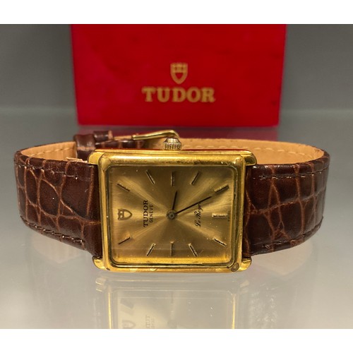 1084 - Rolex Tudor - Geneve Le Royer rectangular/tank cased dress watch, Gold plated stainless steel case, ... 