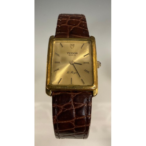 1084 - Rolex Tudor - Geneve Le Royer rectangular/tank cased dress watch, Gold plated stainless steel case, ... 