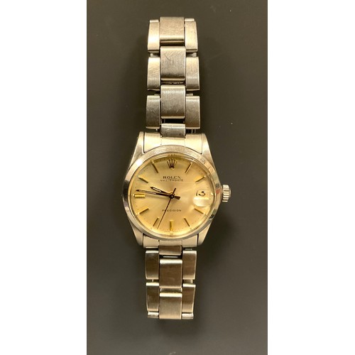 1100 - Rolex - Oysterdate Precision stainless steel bracelet wristwatch, ref 6466, silver dial, block baton... 