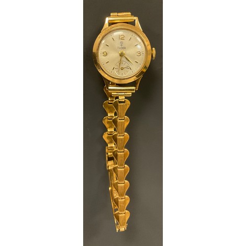 1110 - Rolex Tudor - lady's 9ct gold cased dress watch, silvered dial, Arabic numerals and baton markers, s... 