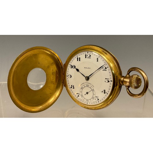 1175 - Rolex - gold plated half-hunter cased pocket watch, 50mm diameter case, signed two tone pale pink an... 