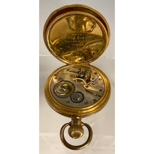 1175 - Rolex - gold plated half-hunter cased pocket watch, 50mm diameter case, signed two tone pale pink an... 