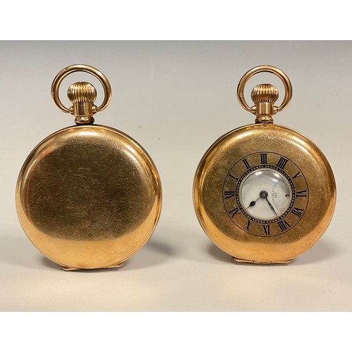 1184 - A gold plated hunter cased pocket watch, white enamel dial, Bold Roman numerals, subsidiary seconds,... 