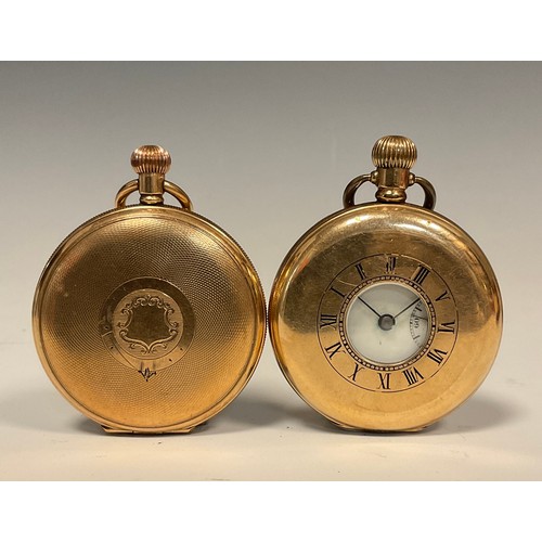 1163 - A Waltham Earl hunter gold plated cased pocket watch, white enamel dial, retailed by Schierwater & L... 