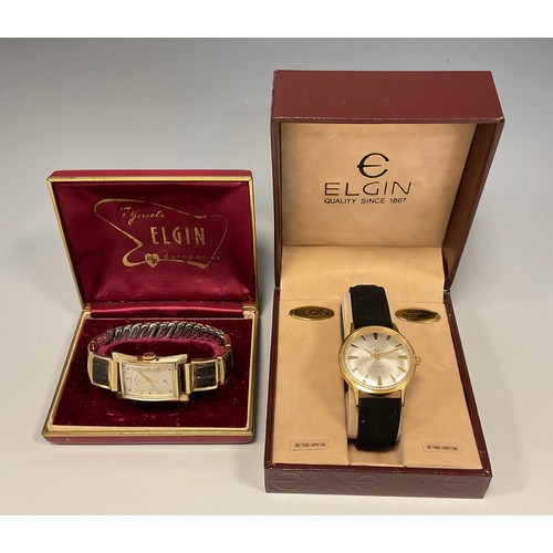 1016 - Elgin  - automatic Swiss gold plated cased wristwatch, silvered dial, arrow baton markers, centre se... 